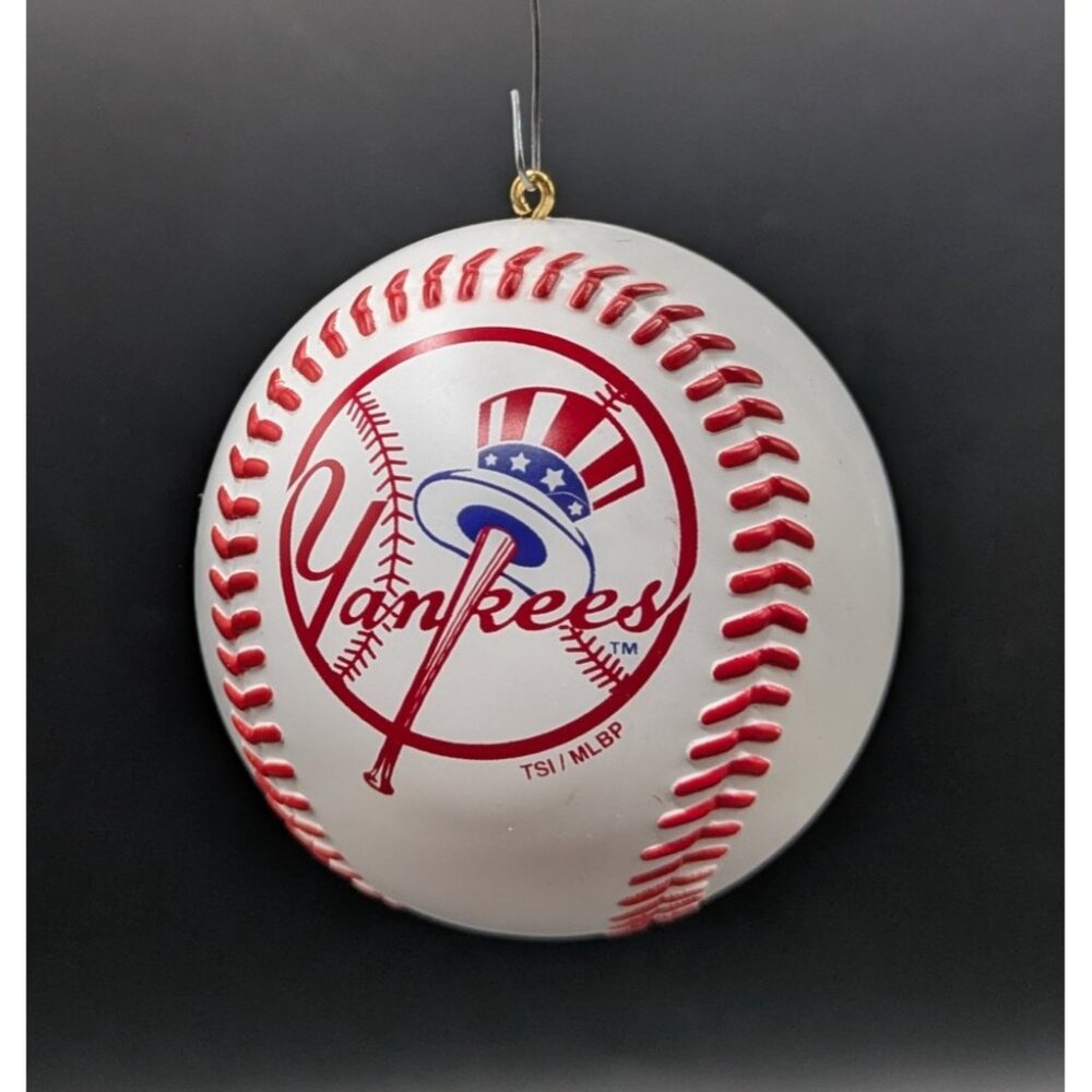 Yankees Baseball Ball Christmas Ornament Topperscot White Red 2.5"